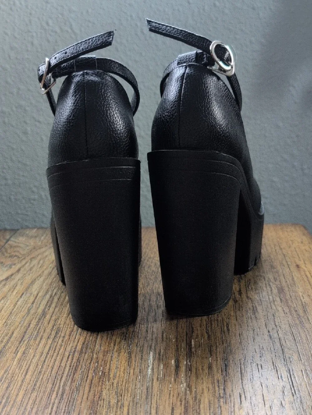 Classic Black Platform Mary Jane Heels with Ankle Strap